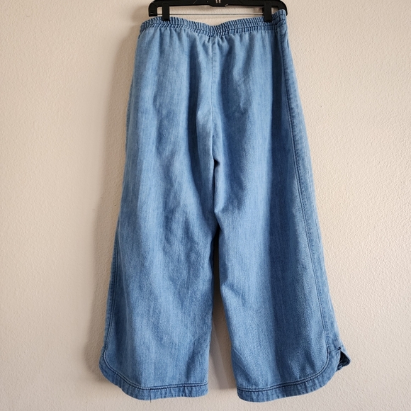 Three Bird Nest Women's Chambray Wide Leg Pants L Drawstring Waist Pull On Blue - Picture 3 of 7